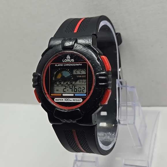 Mens Vintage Lorus Digital Watch Alarm Chronograph 42mm W339-4A68 New Battery - Picture 2 of 10